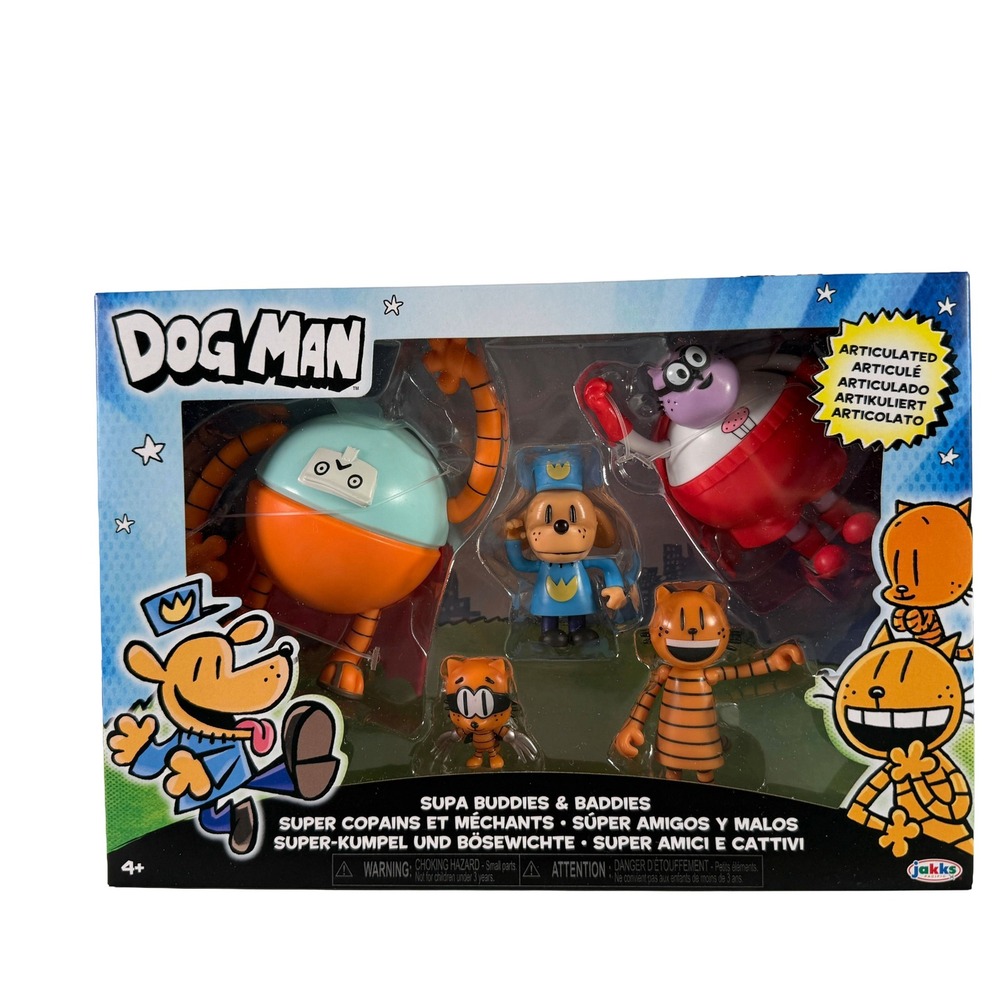 Jakks Pacific Dog Man Supa Buddies & Baddies 5 Figure Set Articulated